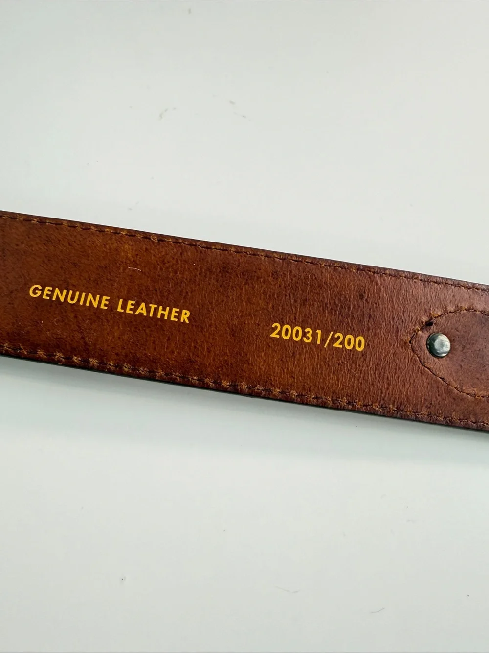 Vintage Browning brown leather belt textile green camo inlay silver logo sz 38